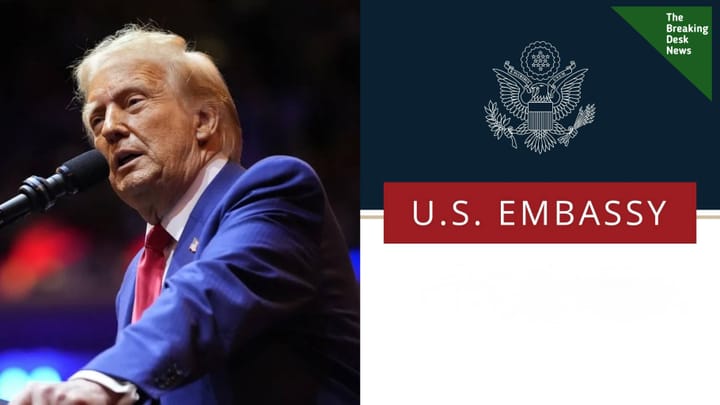 "U.S. Embassy building in Abuja, one of 25 diplomatic posts ending routine visa processing in August 2026."